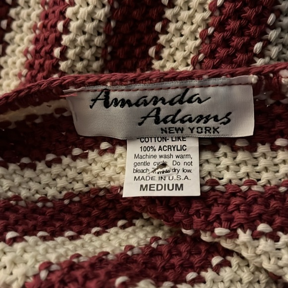 VINTAGE Amanda Adams red and off white stripped cropped knit sweater size Medium - Picture 2 of 3